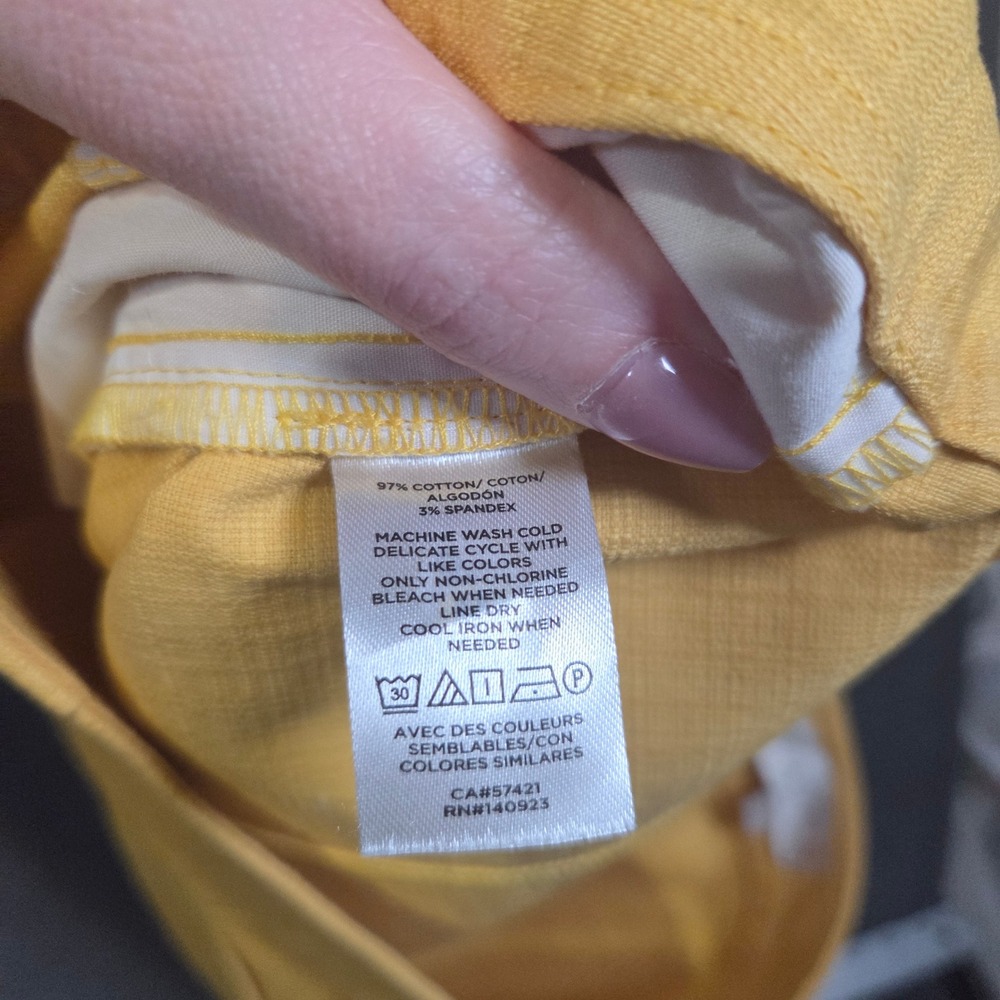 Loft Outlet Mini Skirt Womens 4 Yellow Button Front Textured A-Line Zip Back - Picture 6 of 7
